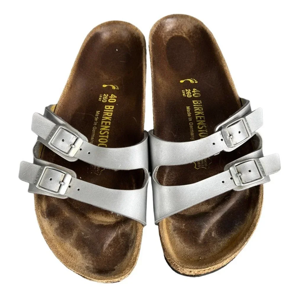 Birkenstock Women’s Silver Two-Strap Sandals